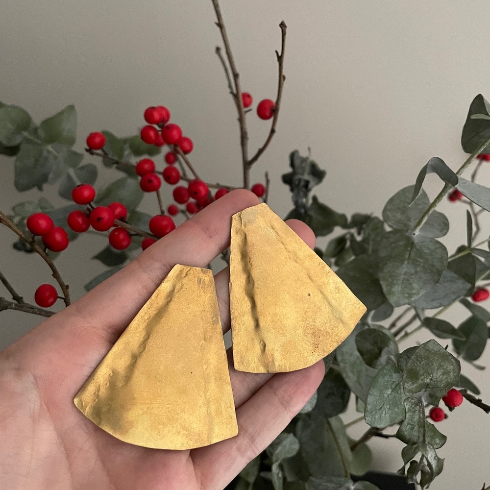 Hand-forged brass/gold statement earrings